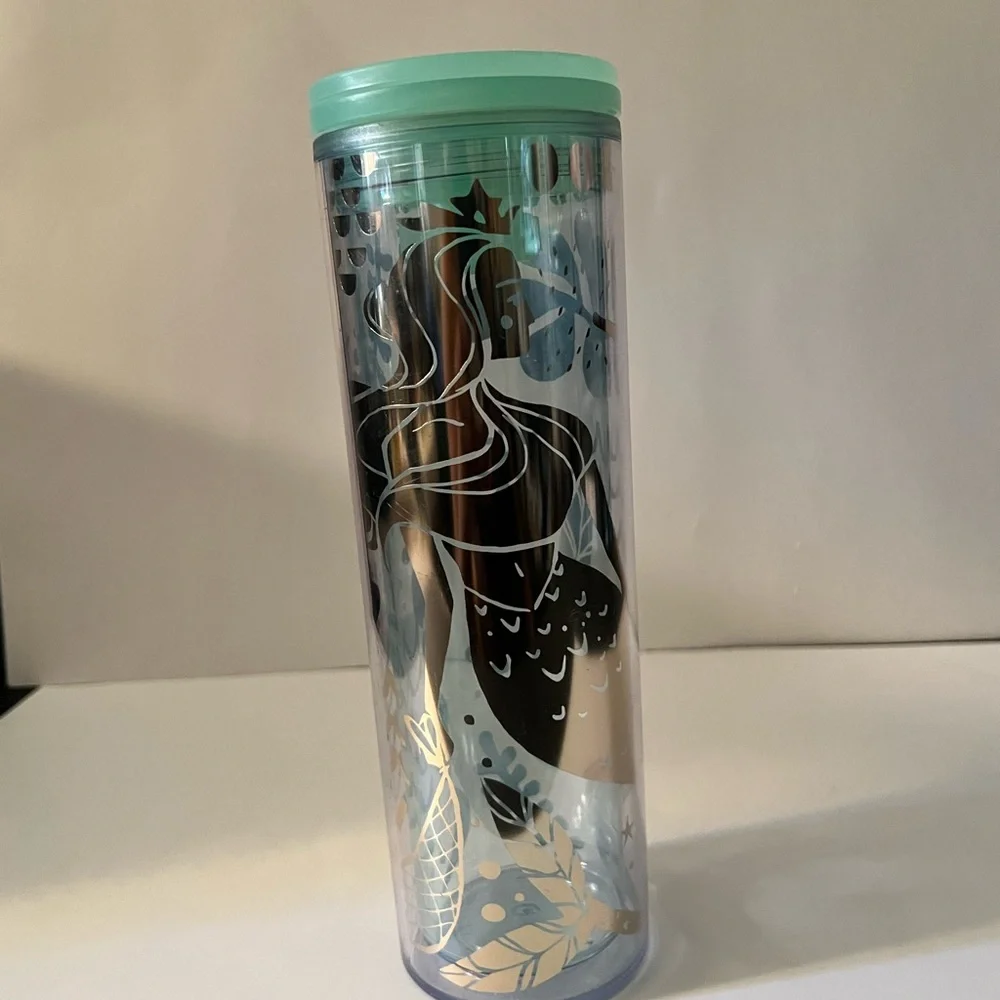 Starbucks 2020 Gold Mermaid Siren Clear Mint Green Acrylic Cold Cup Tumbler - Picture 7 of 7